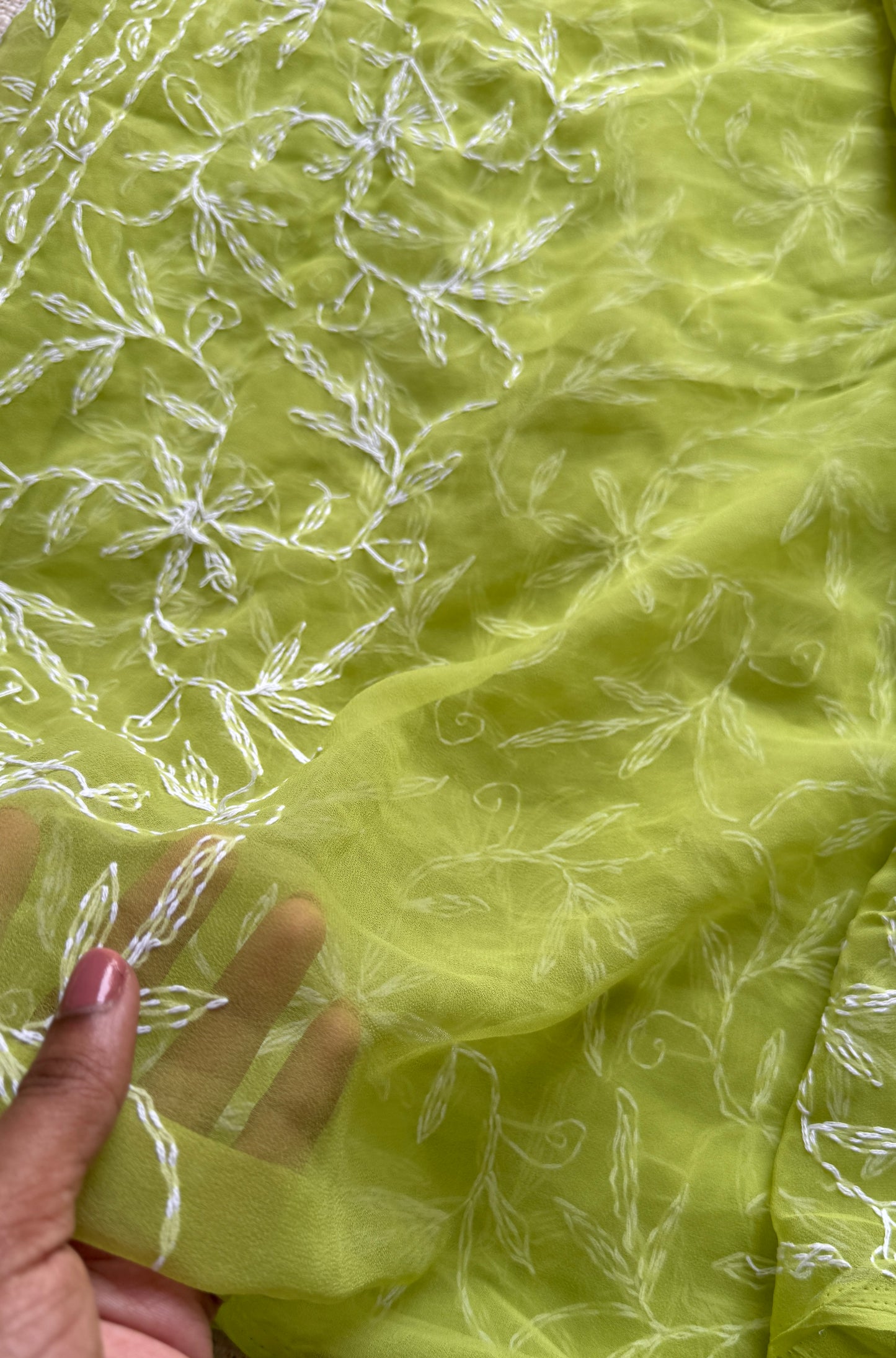 Jannat-e-Sabz (paradise of green) – Lime green Chikankari, georgette
