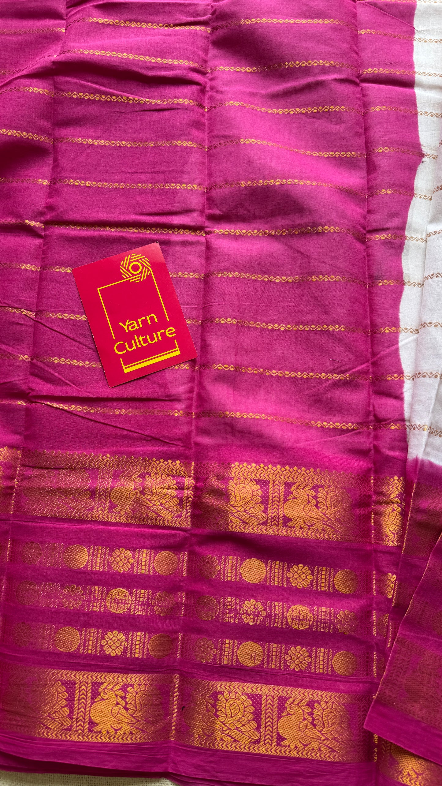 White and hot pink sungudi with rettai pettu wide border