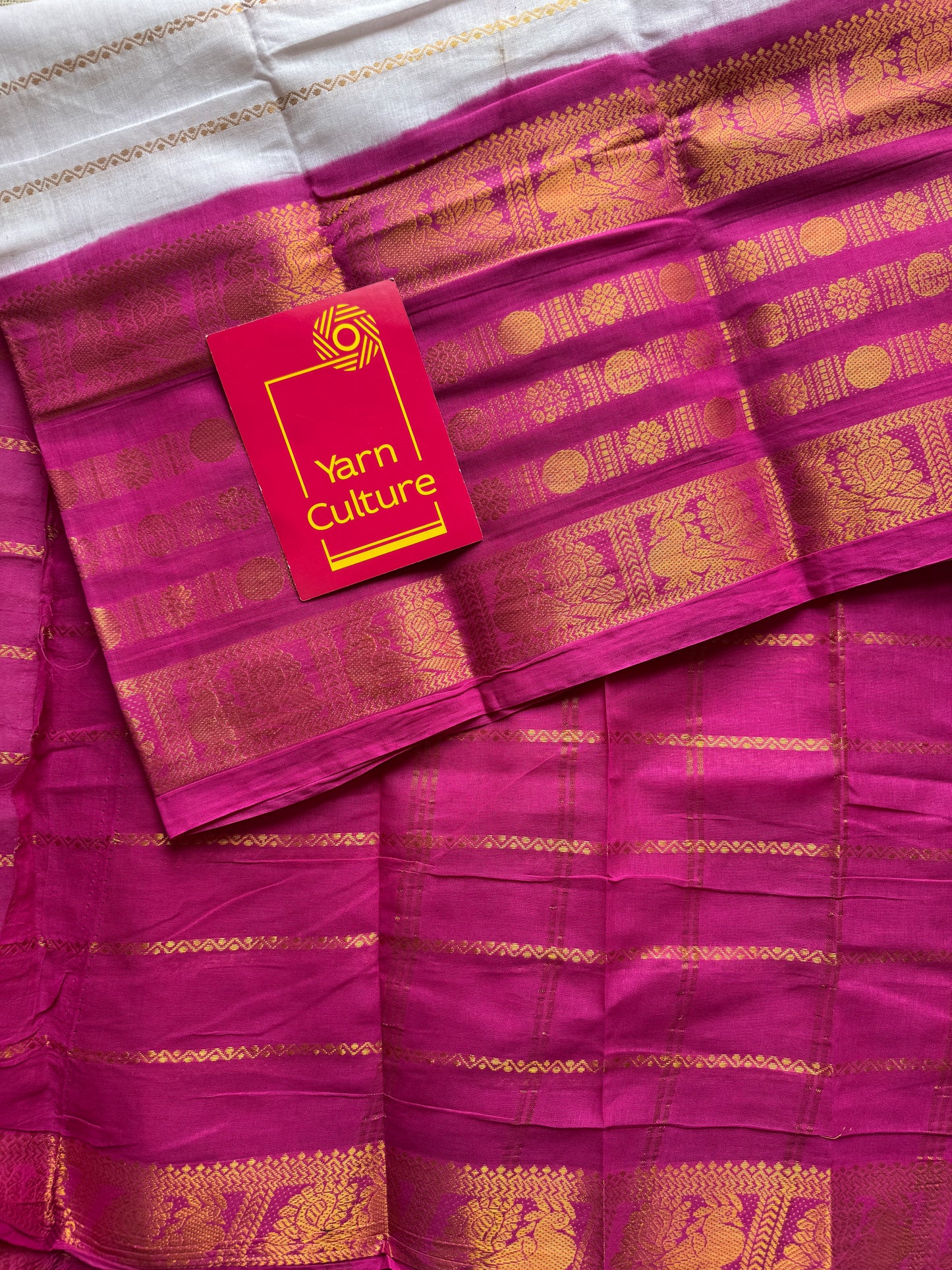 White and hot pink sungudi with rettai pettu wide border