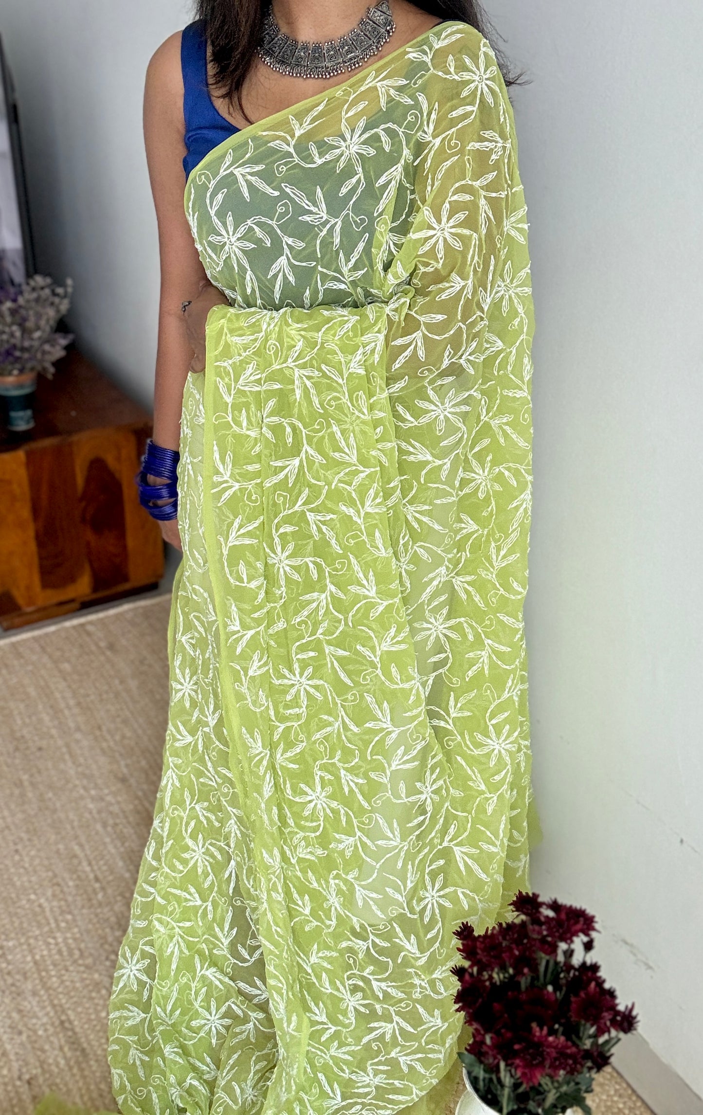 Jannat-e-Sabz (paradise of green) – Lime green Chikankari, georgette
