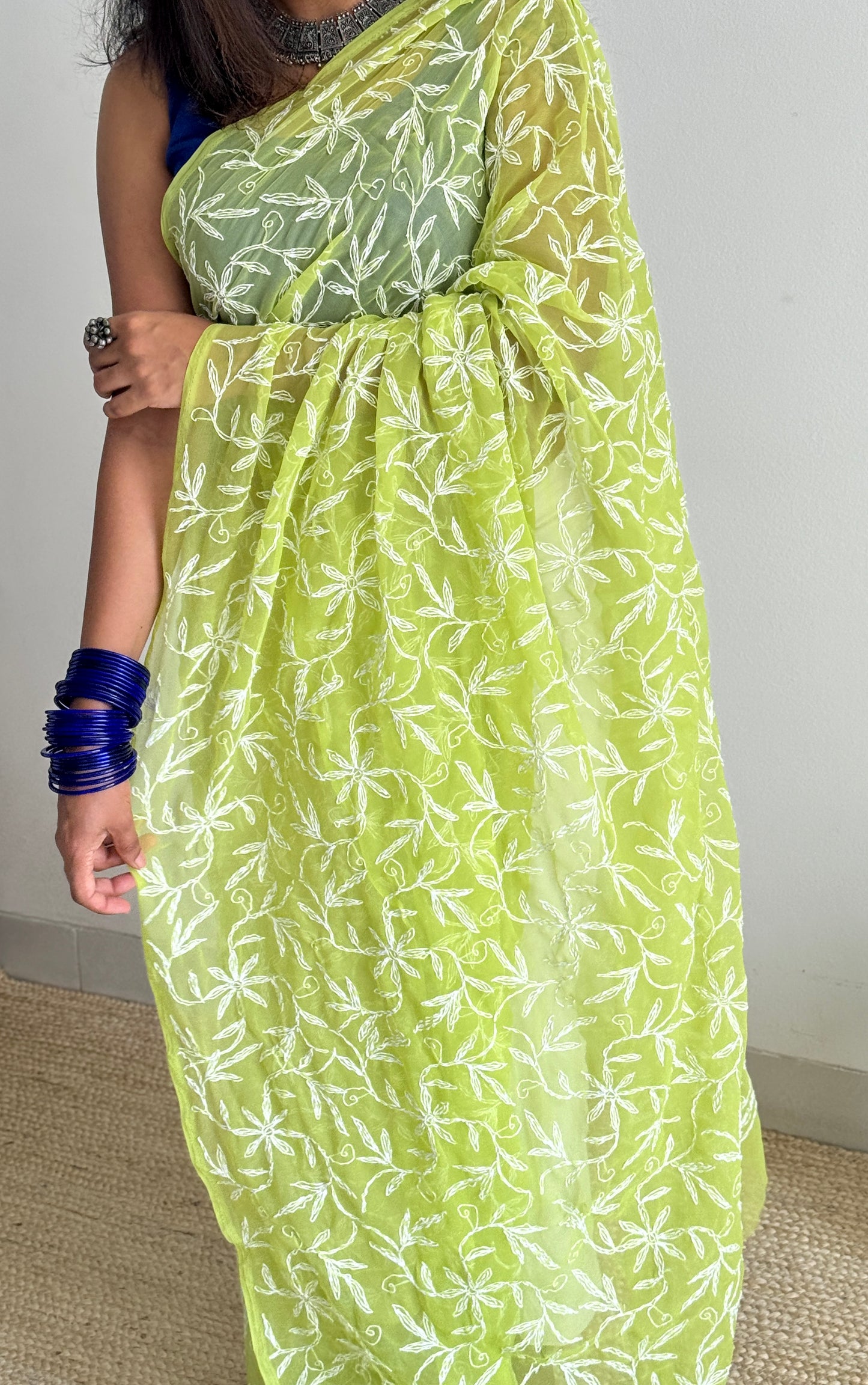 Jannat-e-Sabz (paradise of green) – Lime green Chikankari, georgette