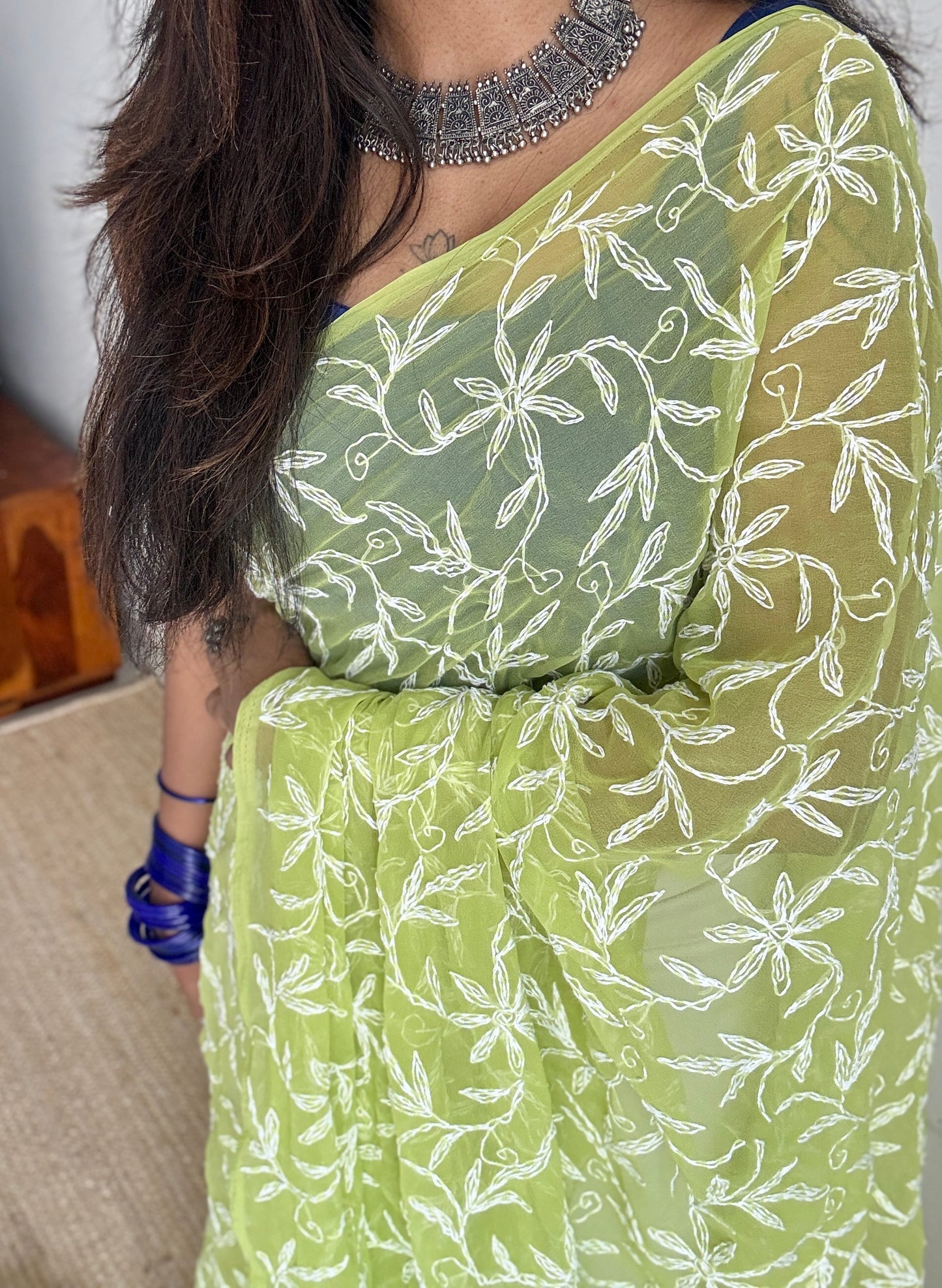 Jannat-e-Sabz (paradise of green) – Lime green Chikankari, georgette