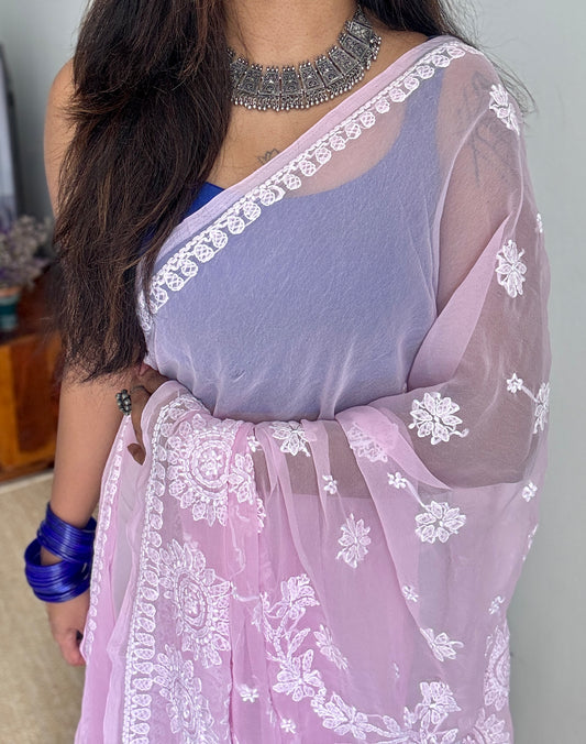 Baadal Gulabi (pink clouds) – Pink Chikankari, georgette