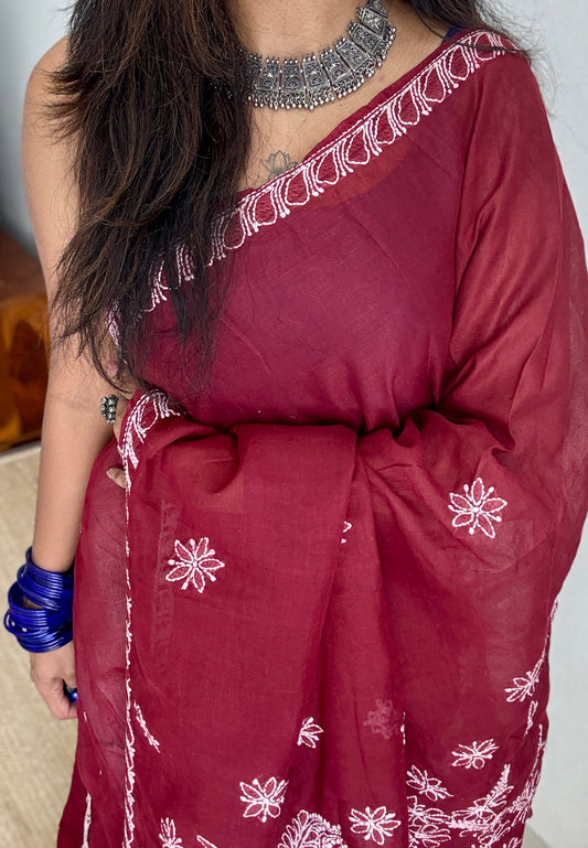 Sham-e-Ishq (evening of love) – Deep Maroon Chikankari, soft cotton