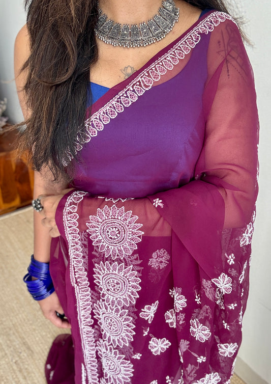 Gehra Gulaab (deep rose) – Deep Wine Chikankari, georgette
