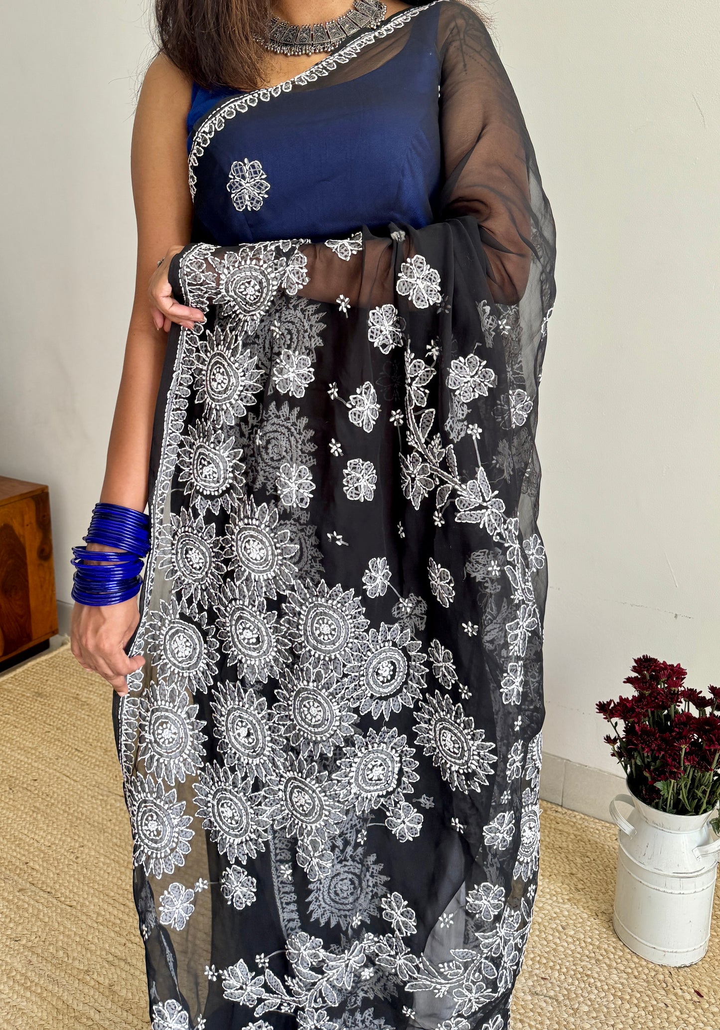 Tariq-e-Noor (path of light) – Black Chikankari, georgette