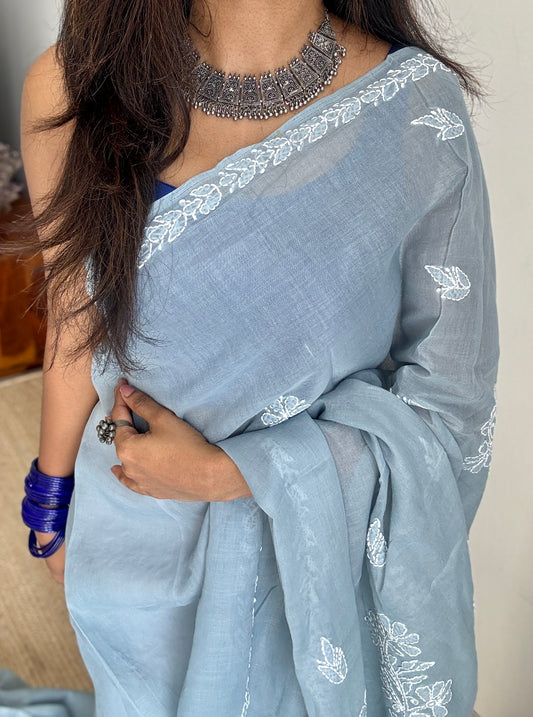 Safa-e-Gehra (purity of depth) – Light Grey Chikankari, soft cotton