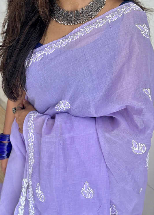 Sitaron Ki Shabnam (dew of the stars) – Lavender Chikankari, soft cotton