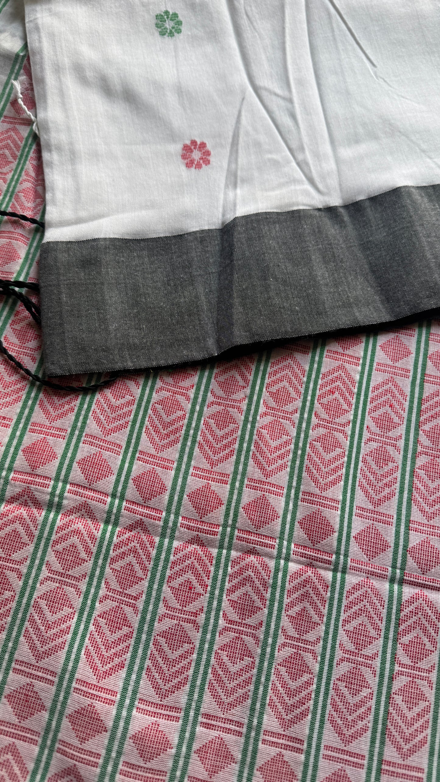 White and Black Jamdani, hand woven flower butas - Soft Cotton YCJBCC04
