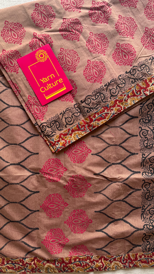 Light Brown double tone with Kalamkari patch work - Soft Cotton