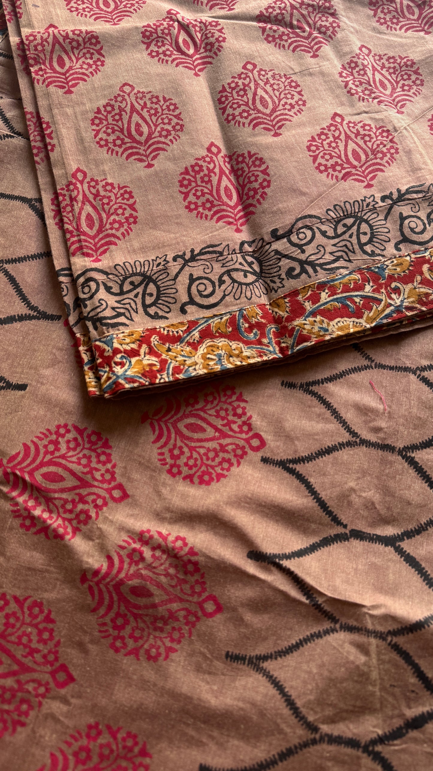 Light Brown double tone with Kalamkari patch work - Soft Cotton