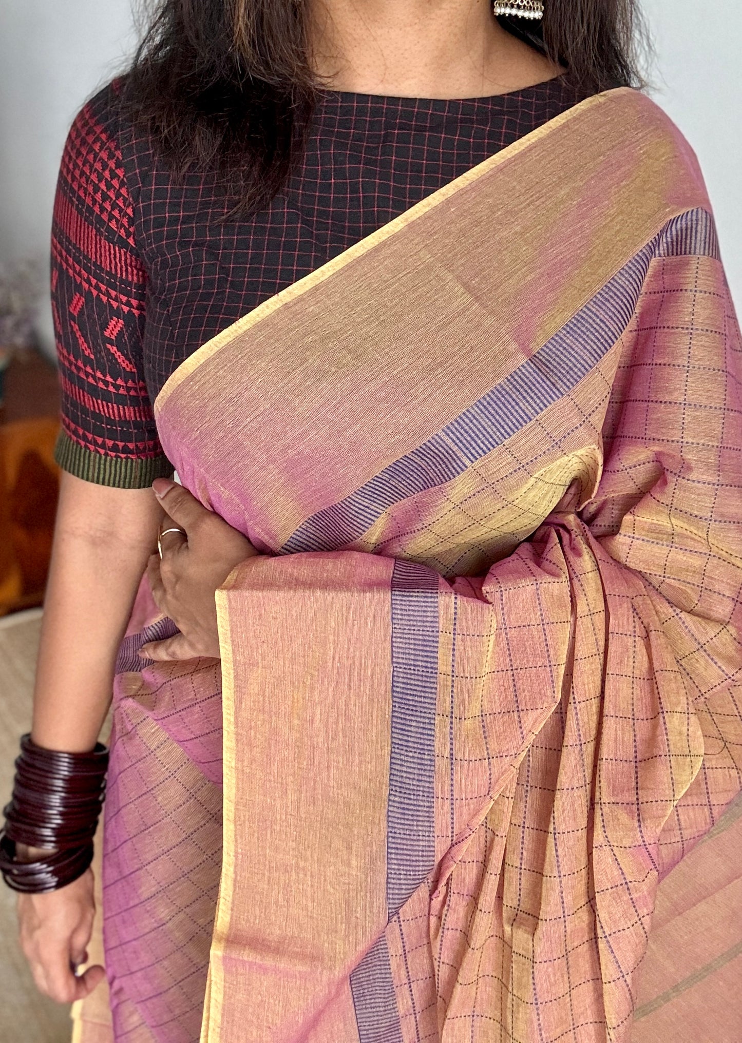 Rose Taupe Checks - Korvai Cotton