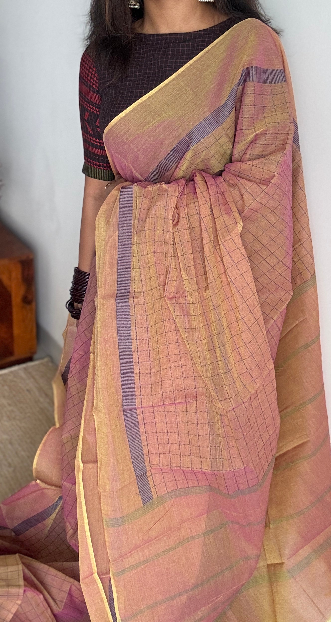 Rose Taupe Checks - Korvai Cotton