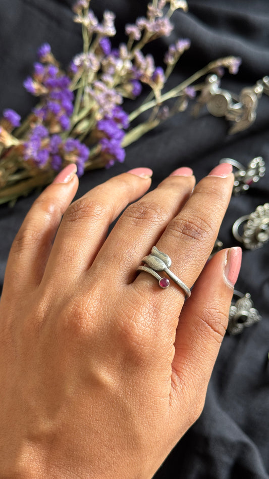 Adjustable floral ring - lotus & bud