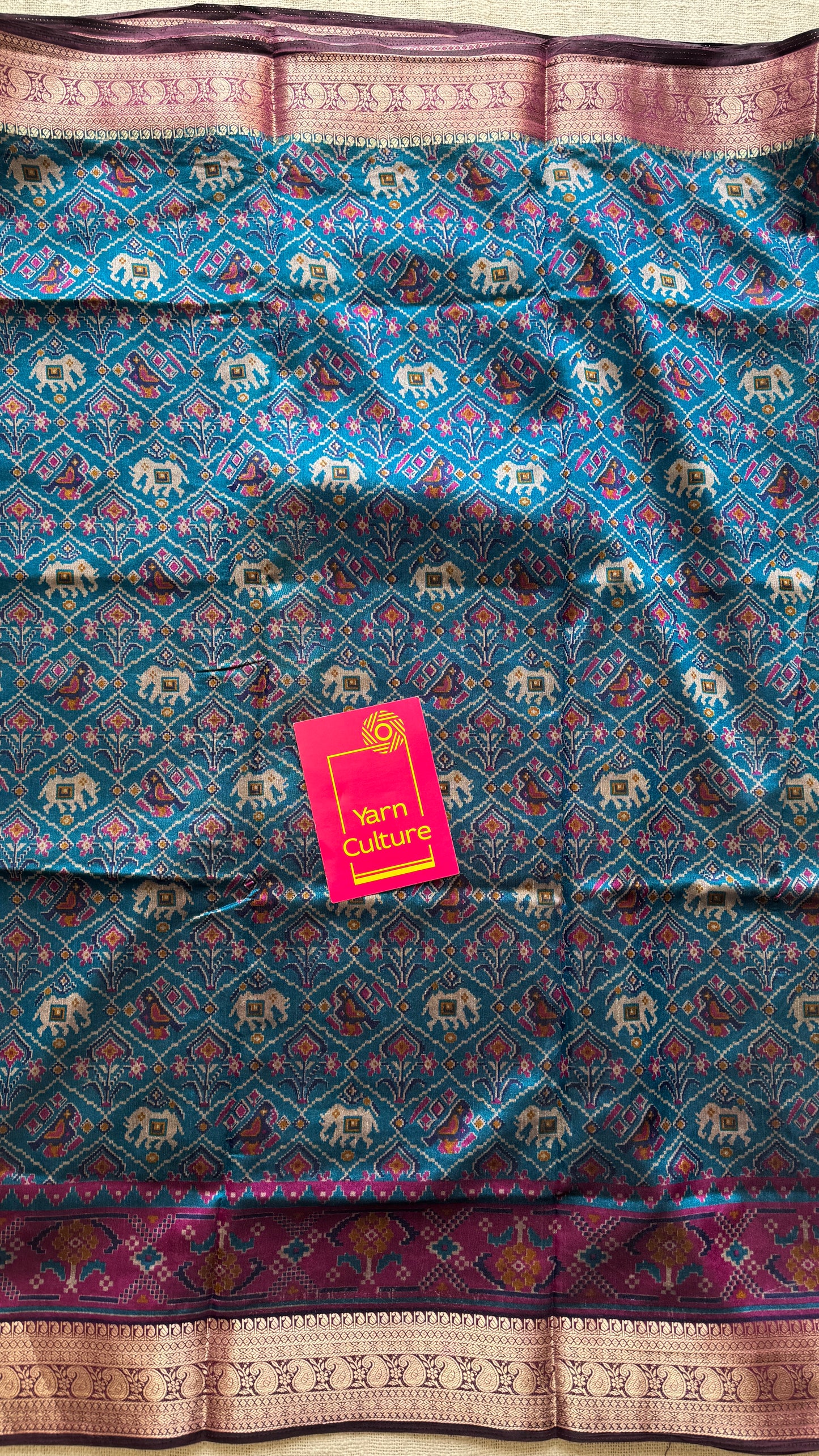 Peacock blue with wine in patola pattern - dola silk