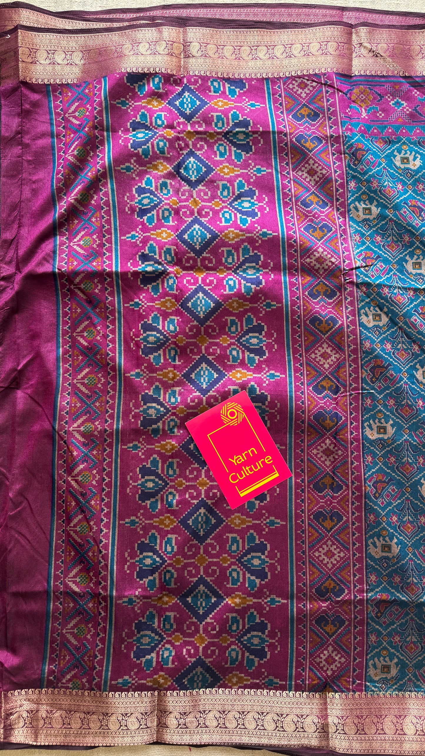 Peacock blue with wine in patola pattern - dola silk