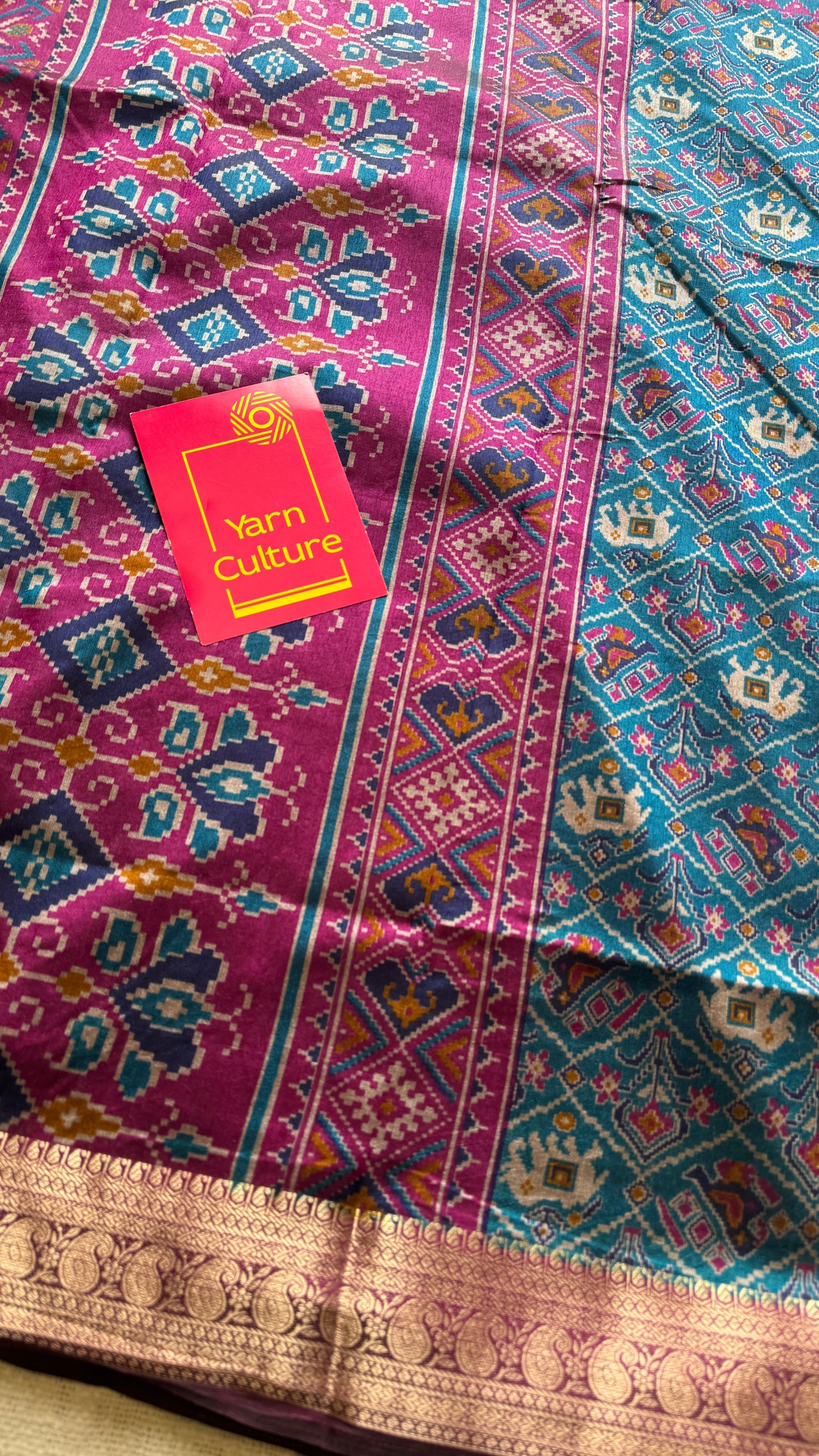 Peacock blue with wine in patola pattern - dola silk