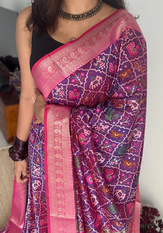 Purple pink in patola pattern - dola silk