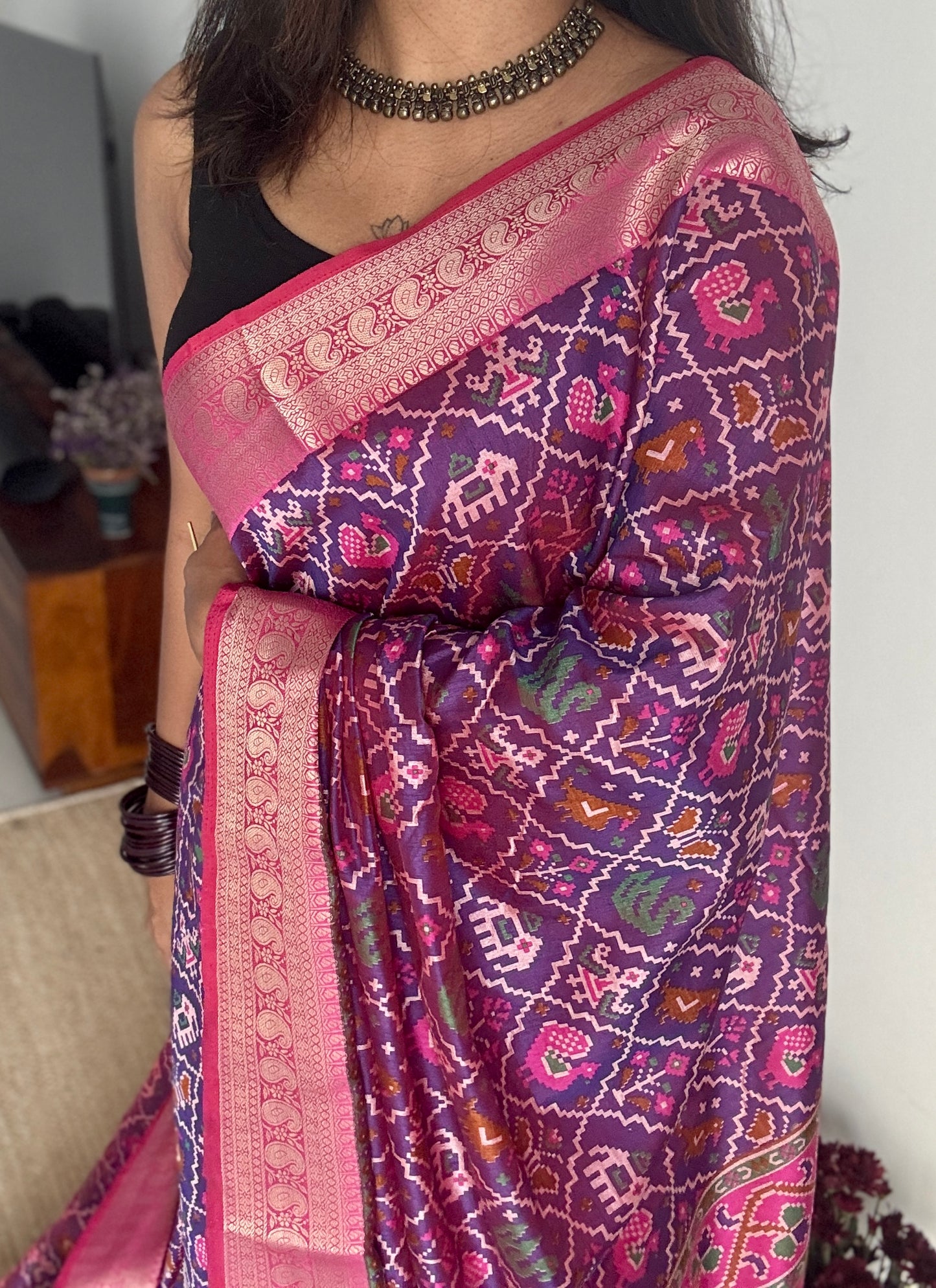 Purple pink in patola pattern - dola silk