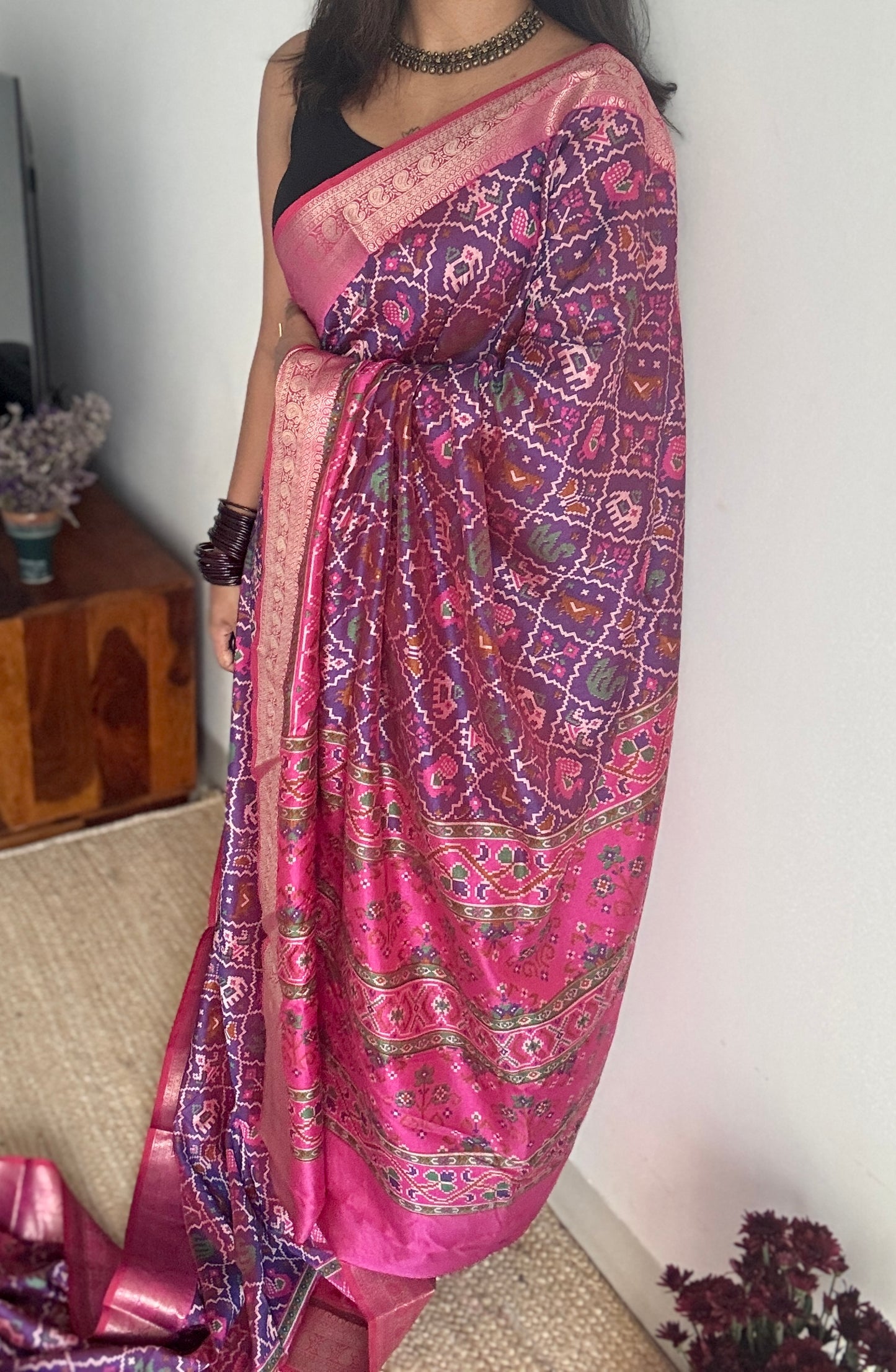 Purple pink in patola pattern - dola silk