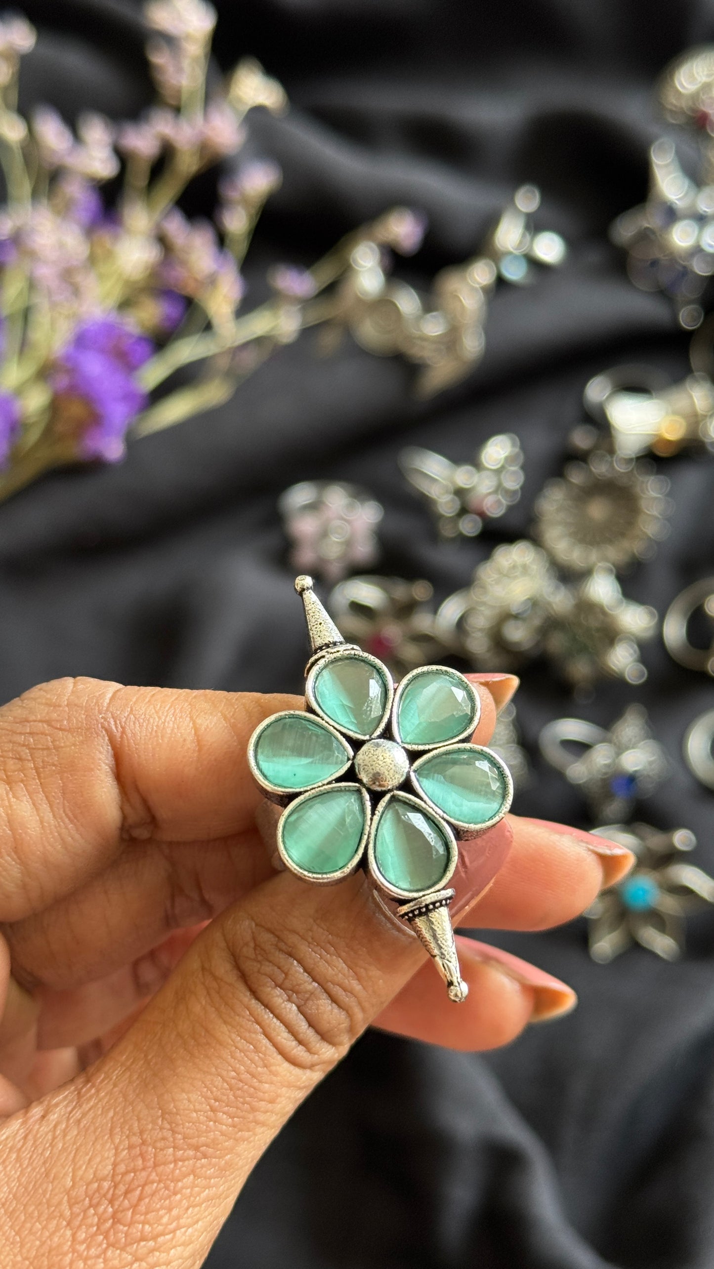 Adjustable floral ring - pastel blue - YCOSFR128