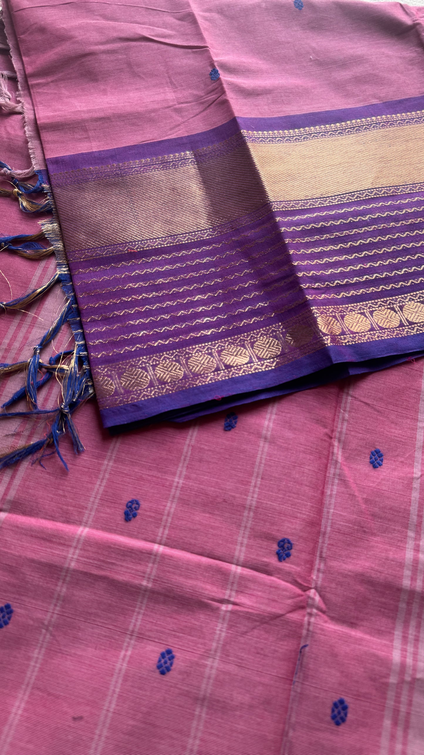Pink with Violet and Purple Pink one side broad zari - Chettinad Soft Cotton - YCCL402