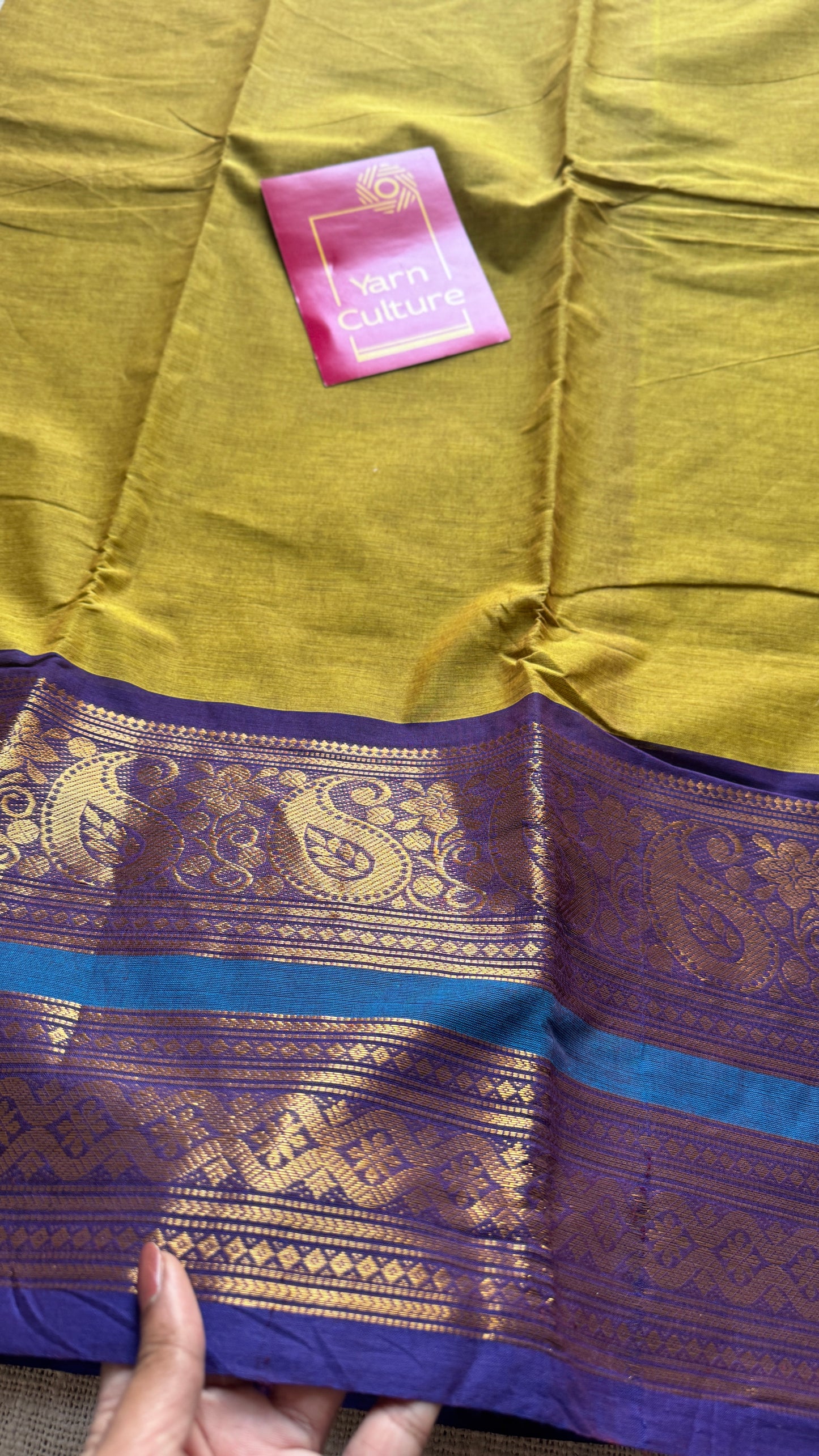 Parrot Green with one side broad zari - Chettinad Soft Cotton - YCCL407