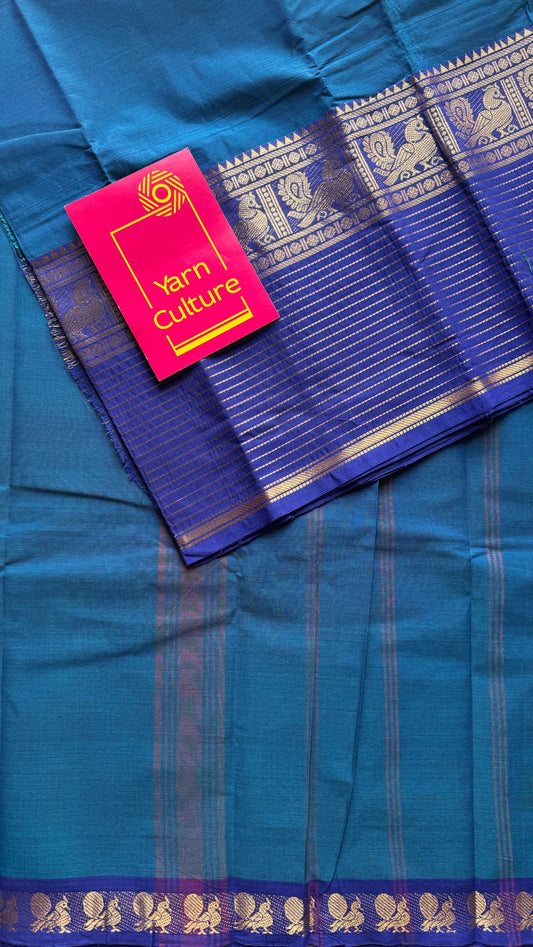 Blue with Violet, one side broad zari - Chettinad Soft Cotton - YCCL403