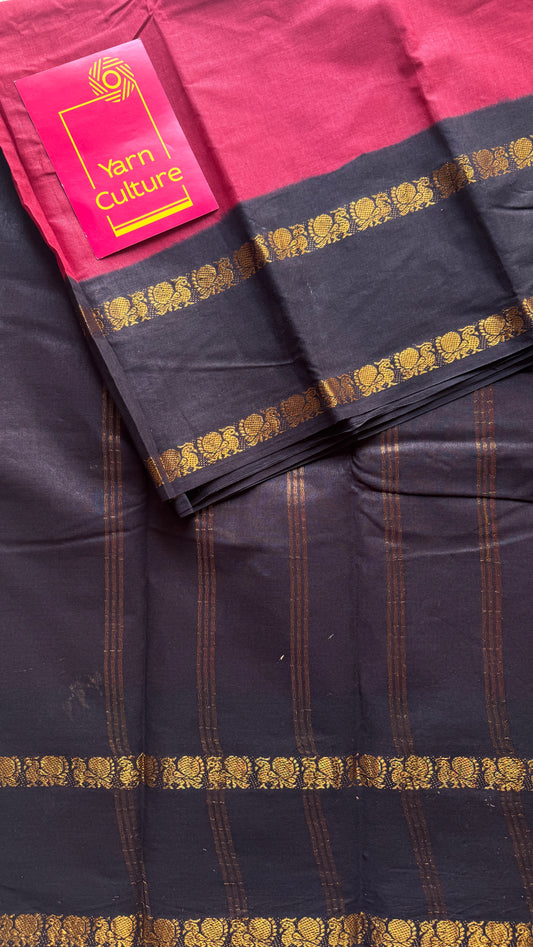 Maroon and Black, Rettaipettu Peacock double border - Madurai Kattuchayam