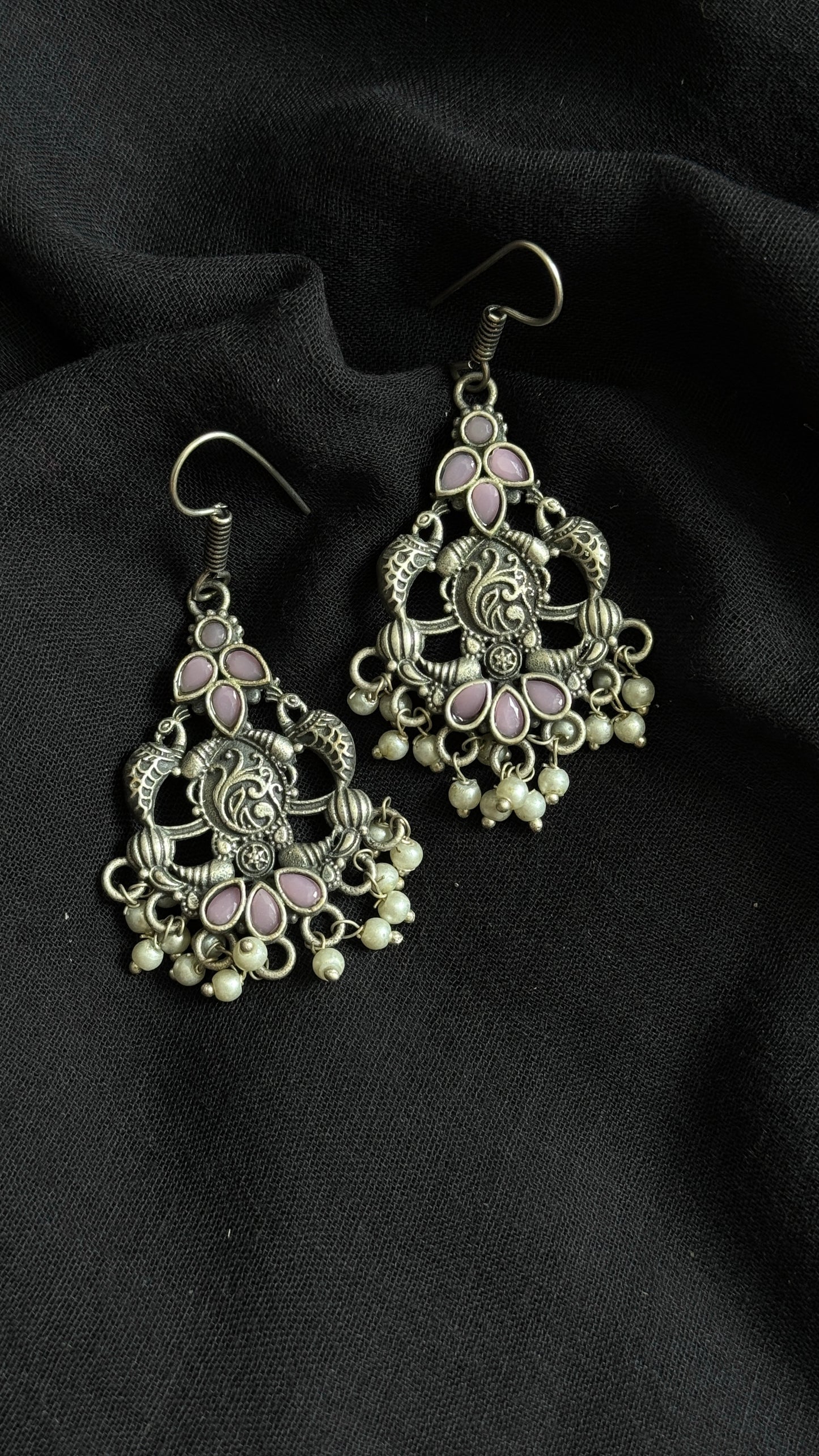 Hanging earrings - silver & baby pink - YCOSED02