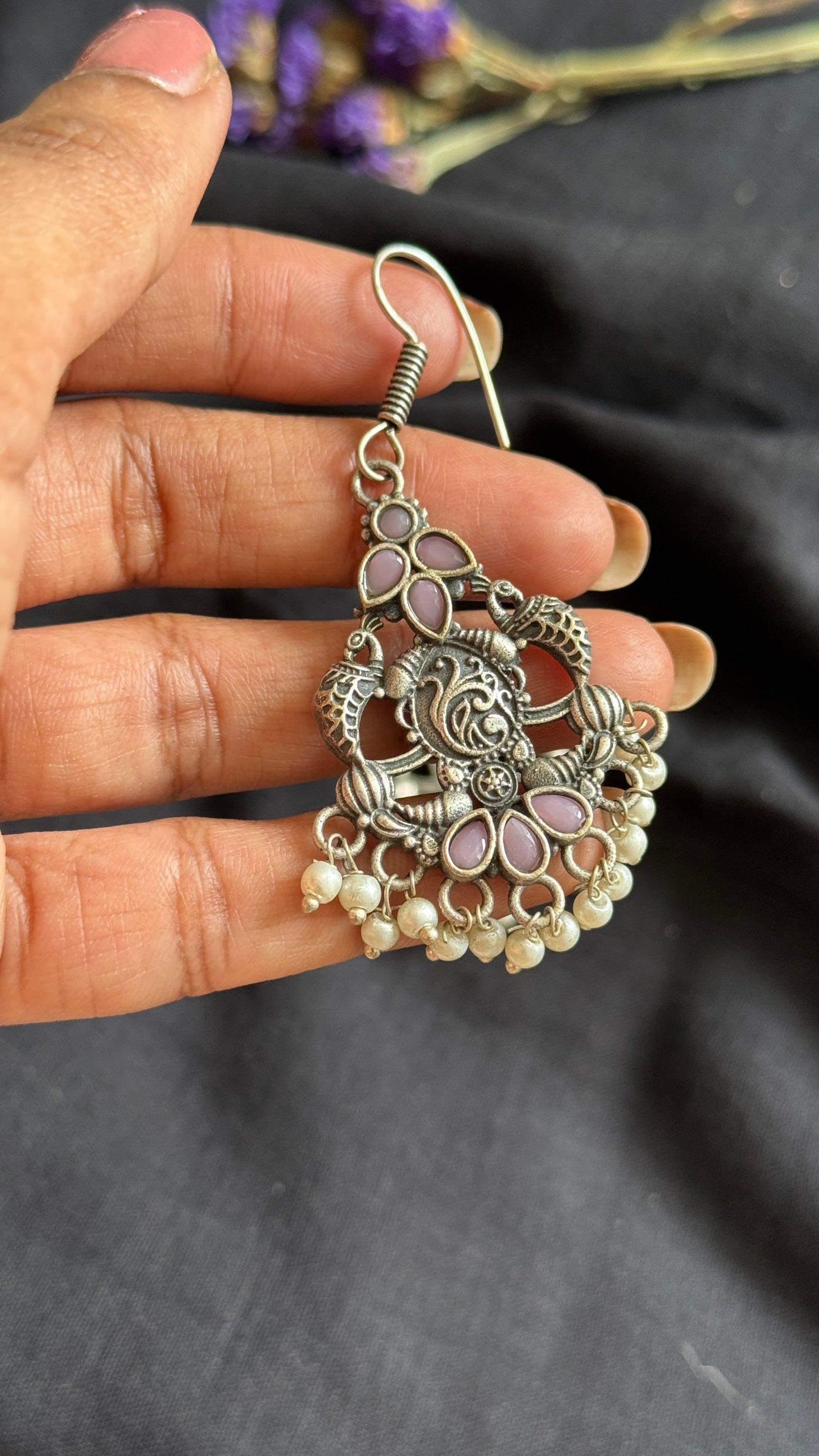 Hanging earrings - silver & baby pink - YCOSED02