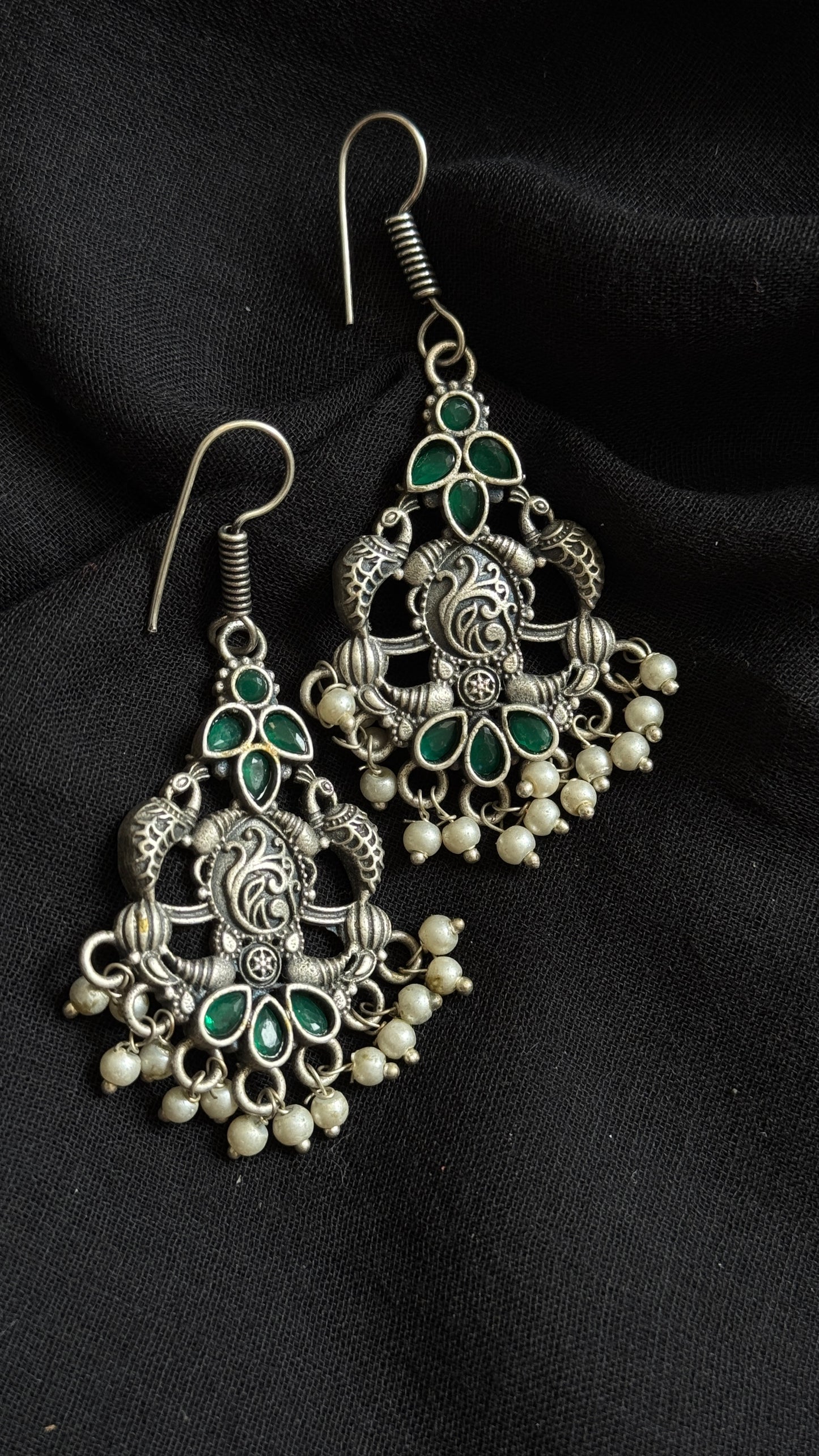 Hanging earrings - silver & dark green