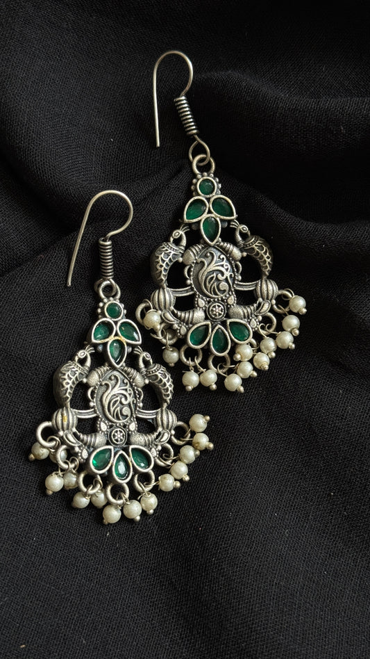 Hanging earrings - silver & dark green