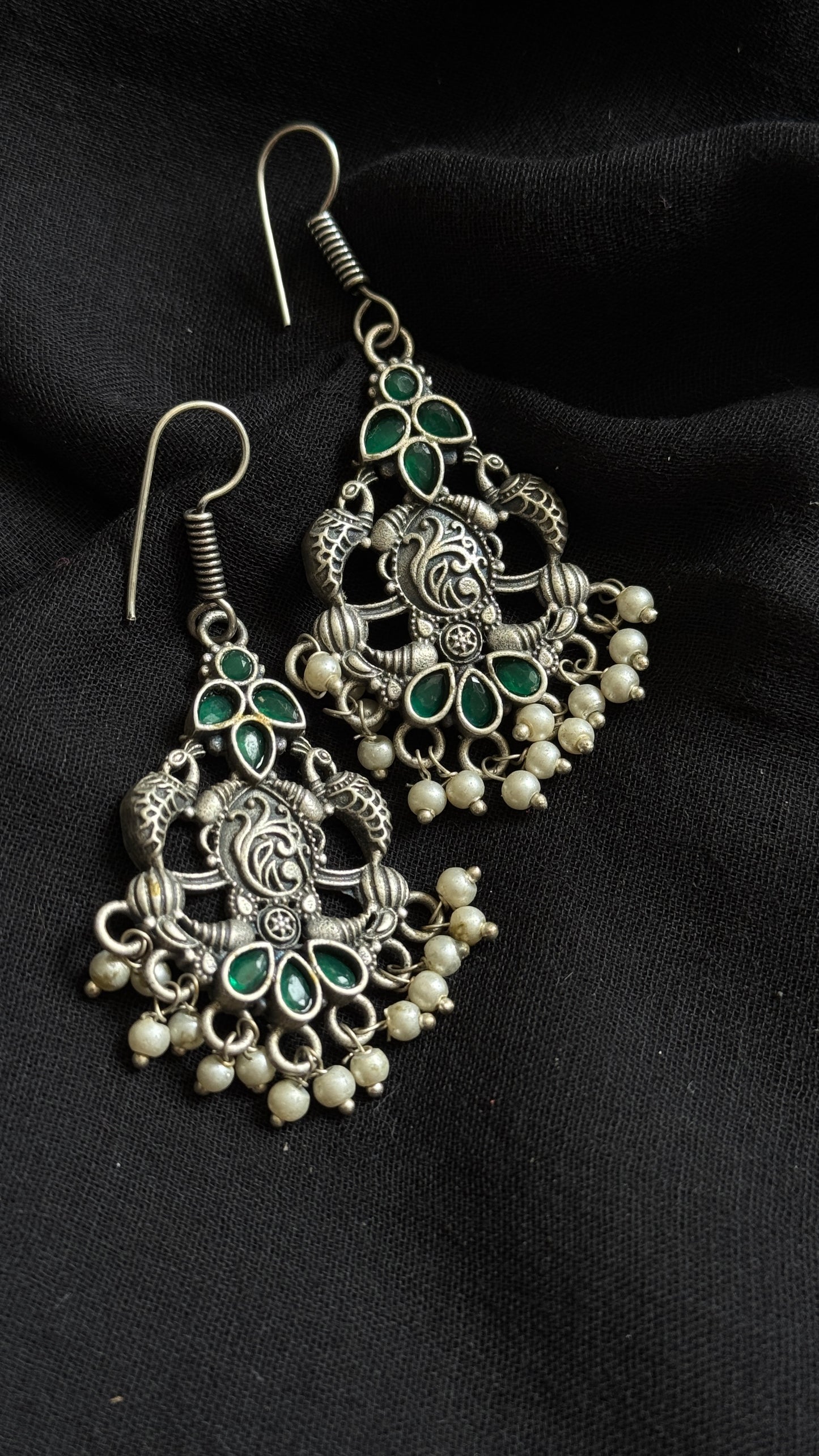 Hanging earrings - silver & dark green