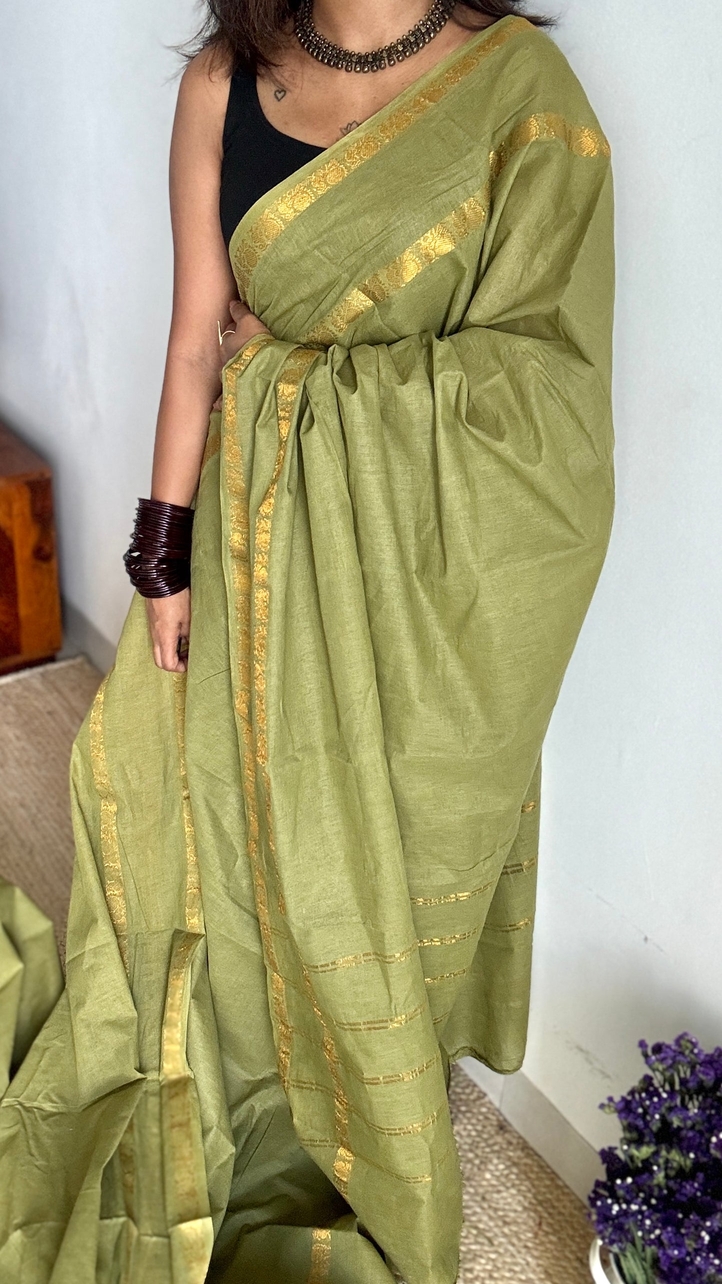 Light Green Rettaipettu Peacock double border - Madurai Kattuchayam - YCPER27