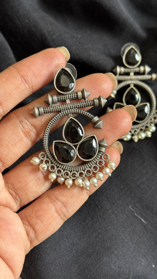 Dangler earrings - silver & black