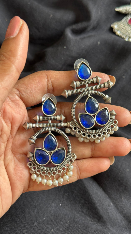 Dangler earrings - silver & dark blue