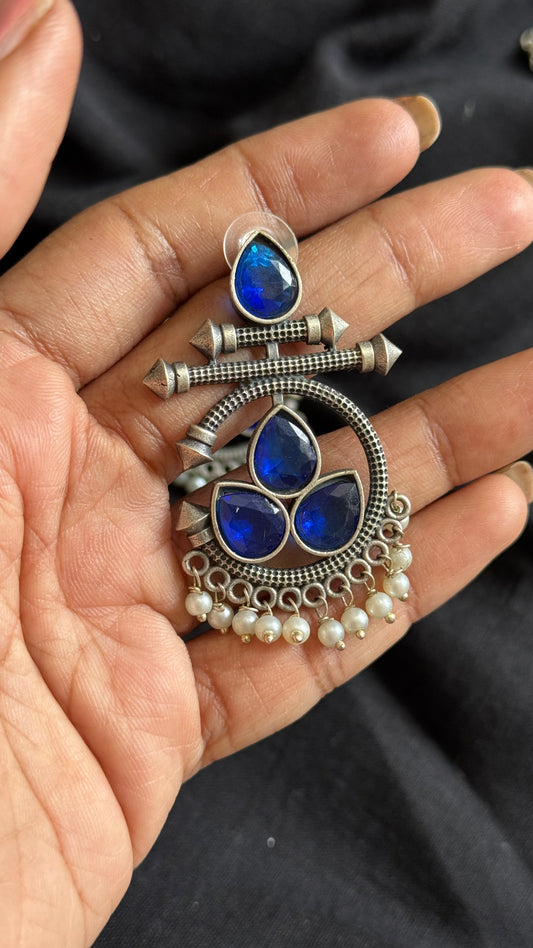 Dangler earrings - silver & dark blue