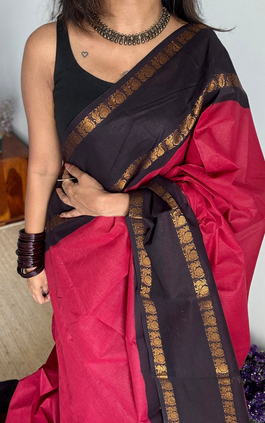 Maroon and Black, Rettaipettu Peacock double border - Madurai Kattuchayam