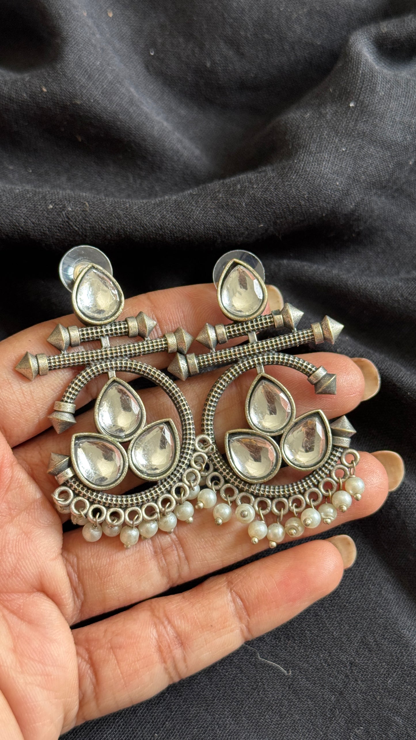 Dangler earrings - silver & white