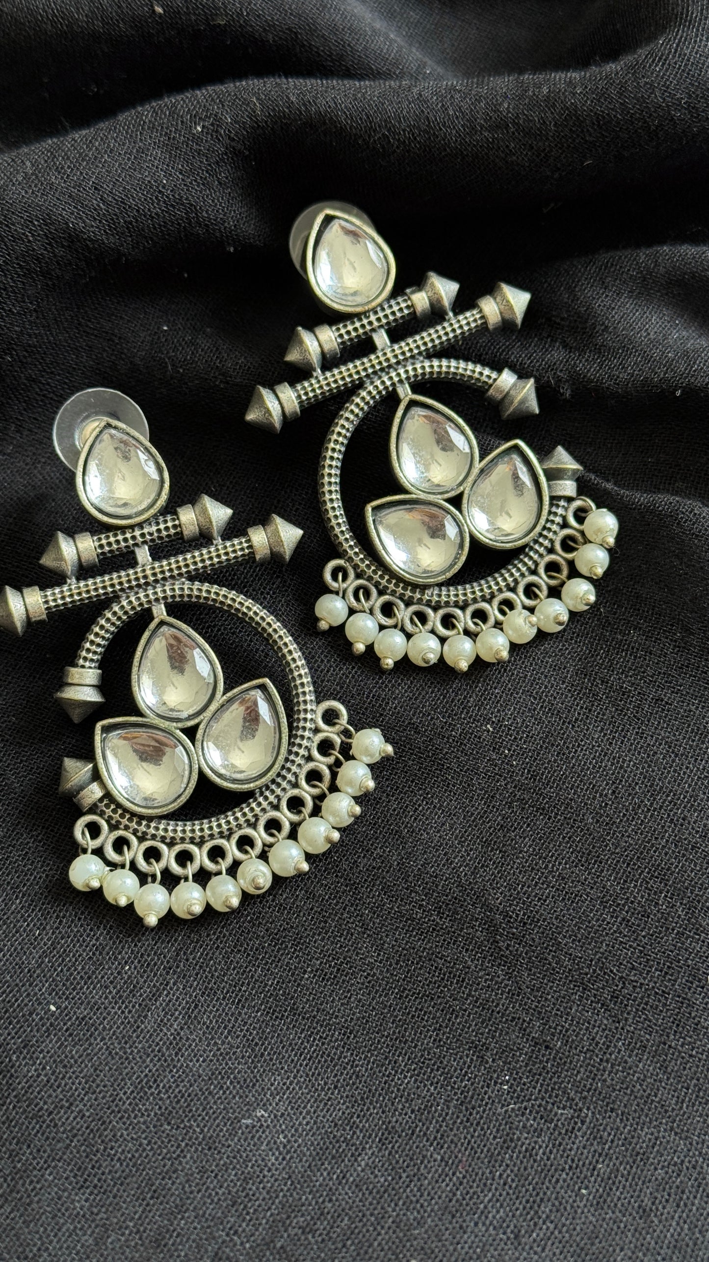 Dangler earrings - silver & white