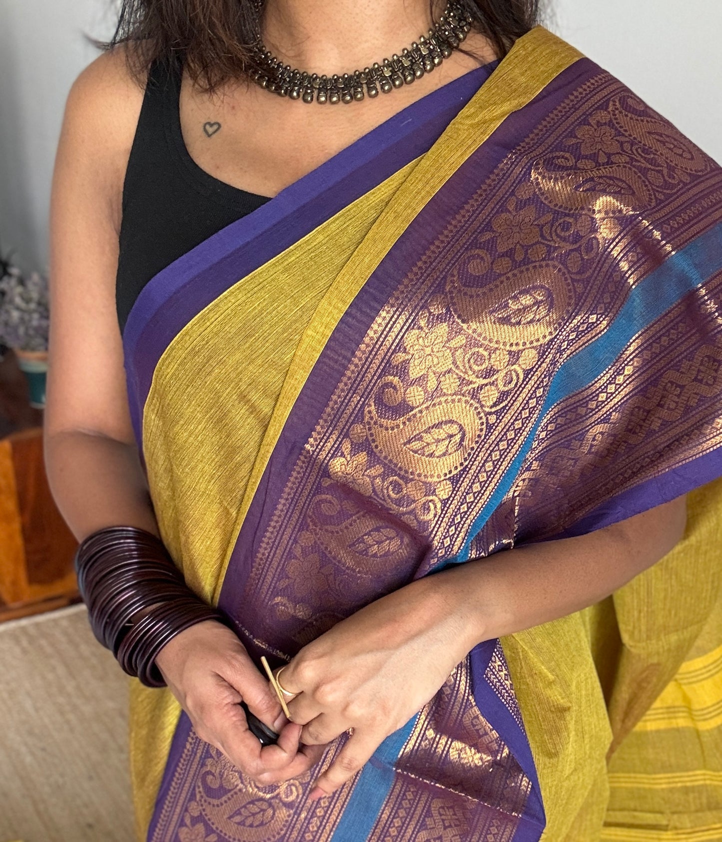 Parrot Green with one side broad zari - Chettinad Soft Cotton - YCCL407