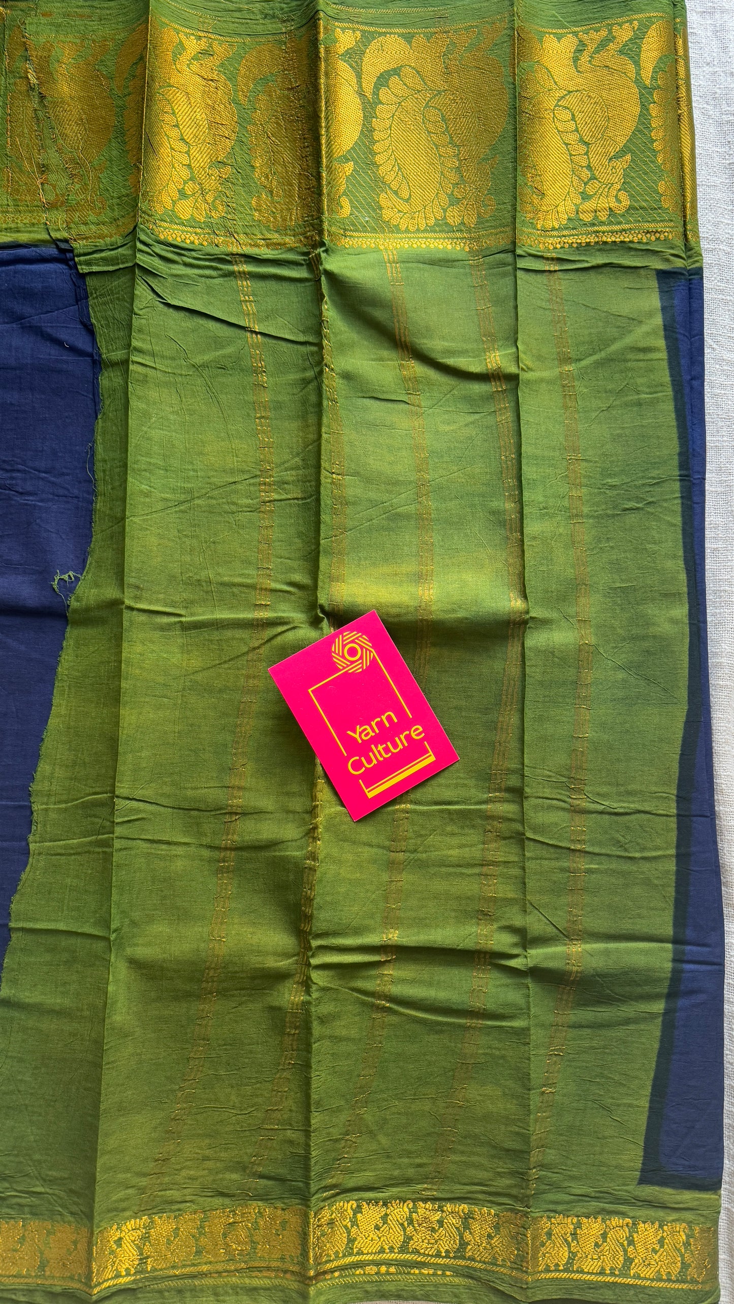 Dark Blue with Green - Madurai Soft Cotton