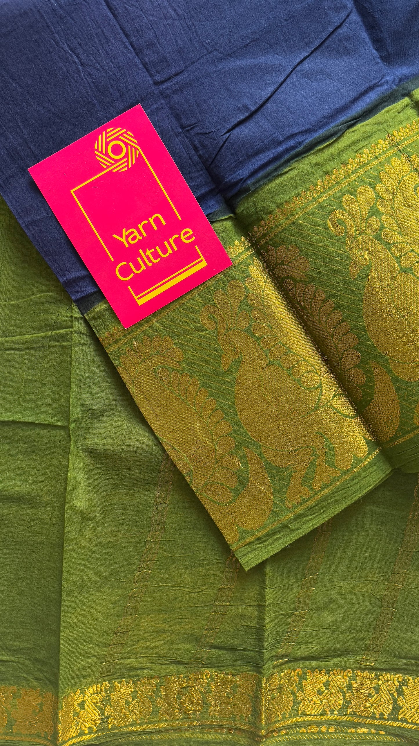 Dark Blue with Green - Madurai Soft Cotton