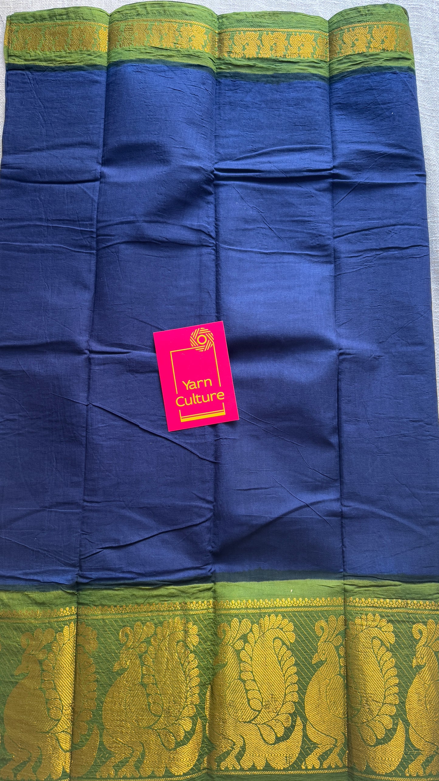 Dark Blue with Green - Madurai Soft Cotton