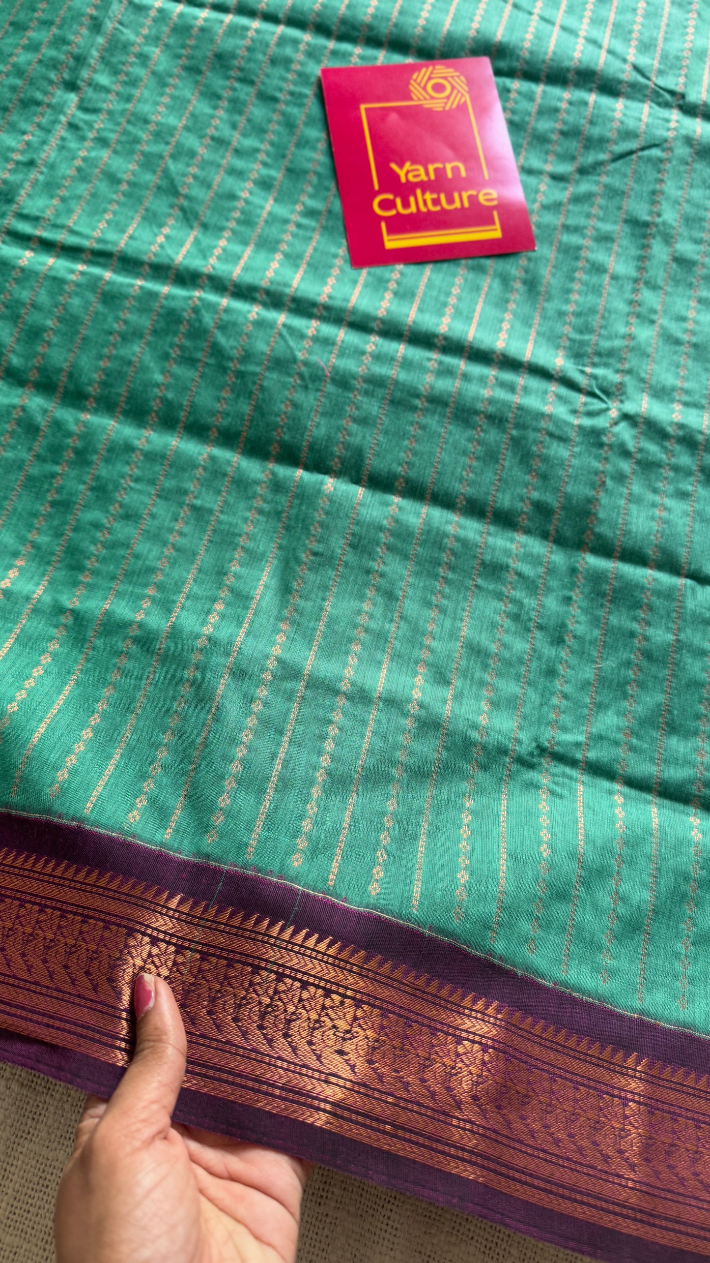 Aqua green with purple, Vaira Oosi pattern -Premium Kalyani Cotton Silk