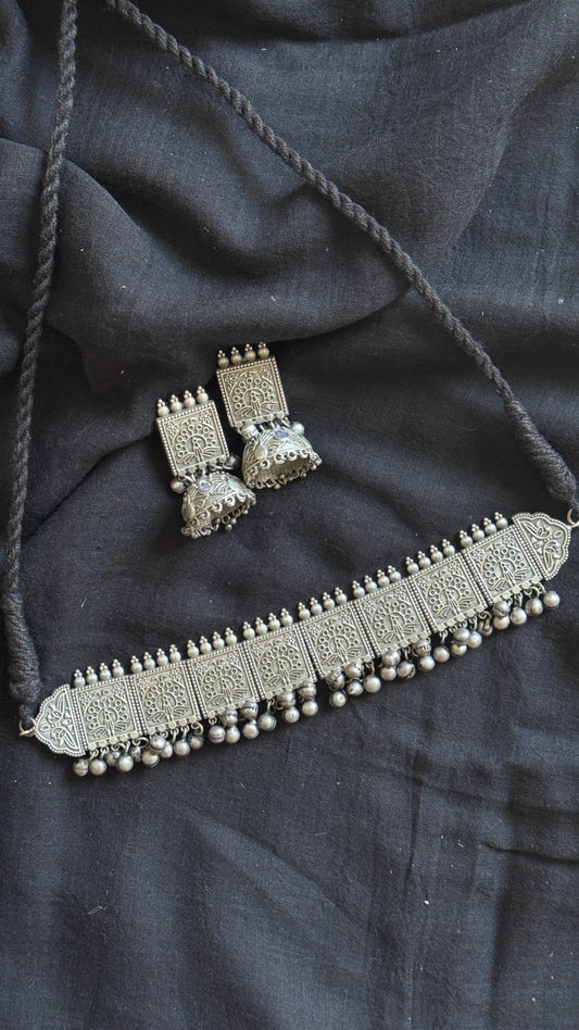 Square gungroo choker necklace - with jhumkas