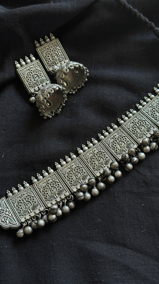 Square gungroo choker necklace - with jhumkas