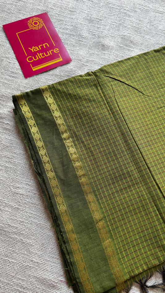 Olive Green - Arani Checks in cotton silk