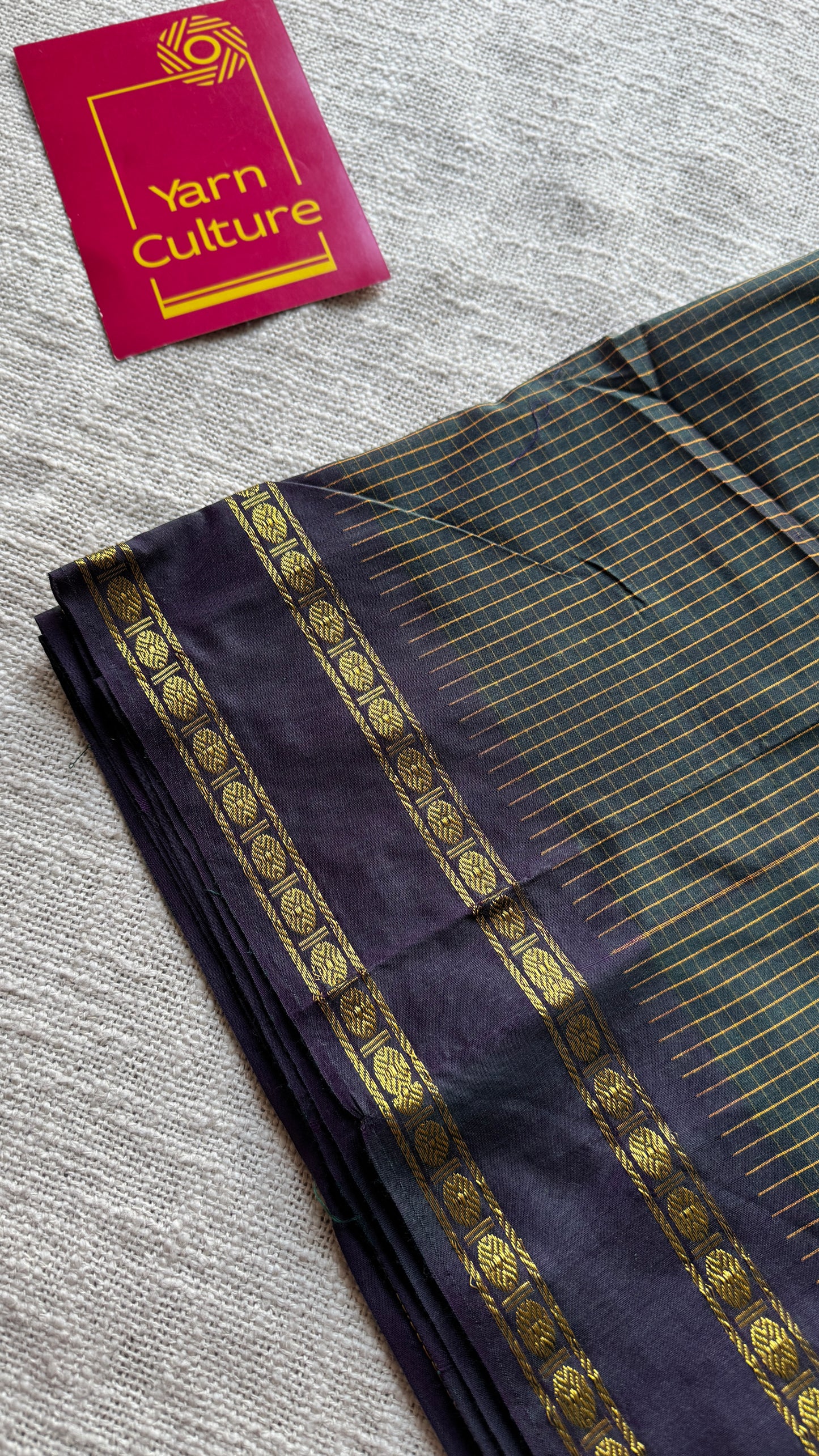 Dark Purple Green, Double Shade - Arani Checks in cotton silk
